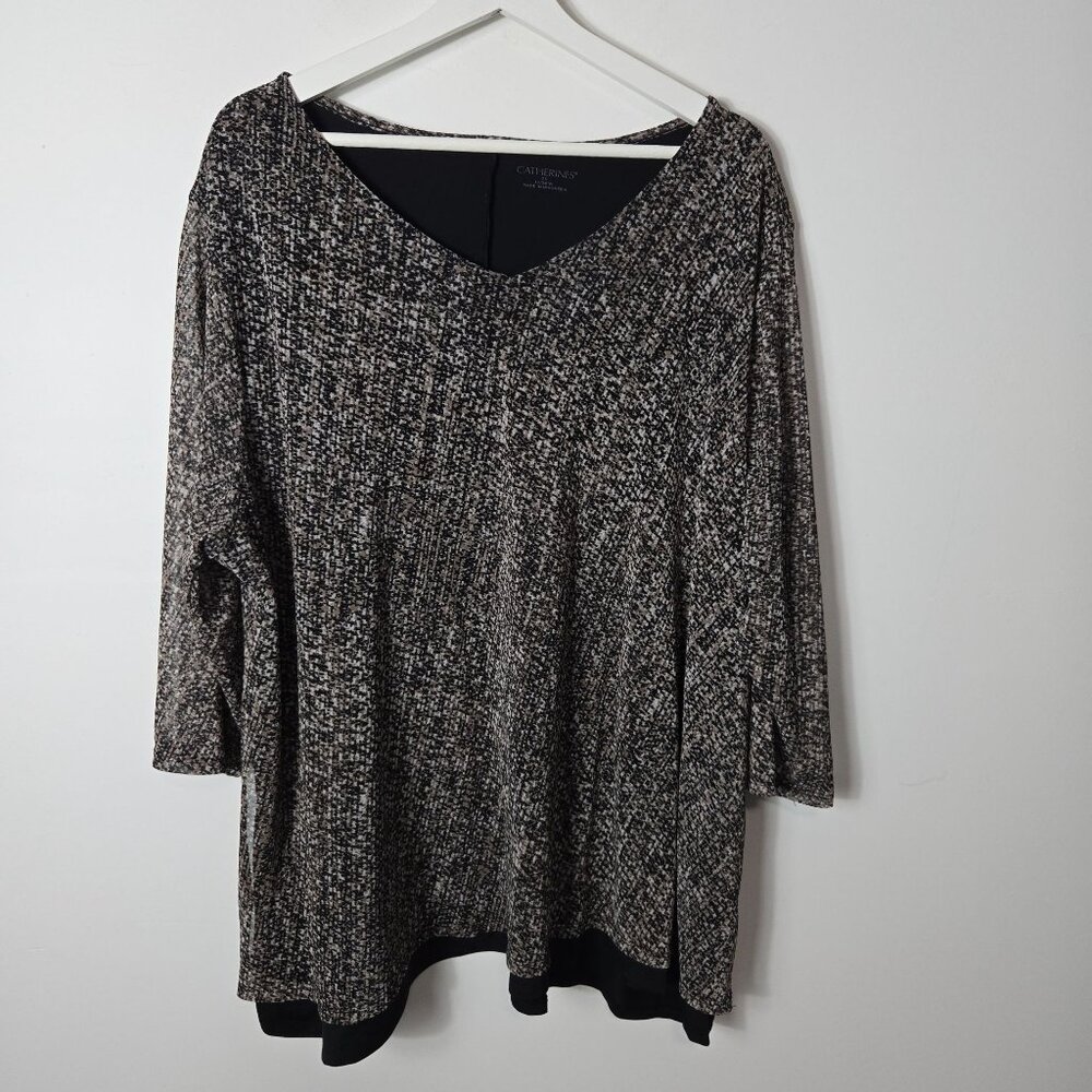 Catherines Size 2X Layered 3/4 Sleeve V-Neck Blouse Top Black Brown Women's - Picture 4 of 13
